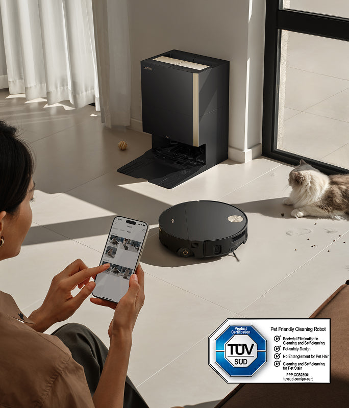AI PetMate Mode 
Cleans &amp; Captures Pet Moments - 